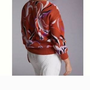 Anthropologie Maueve  Floral Patterned Sweater - Red and Purple